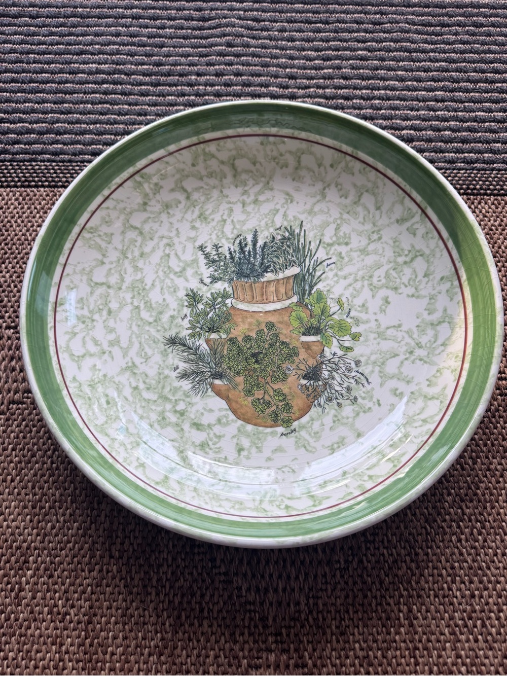 Vintage Himark Italy Herb Platter Hand Painted Spongeware Ceramic Pasta Dish 13"